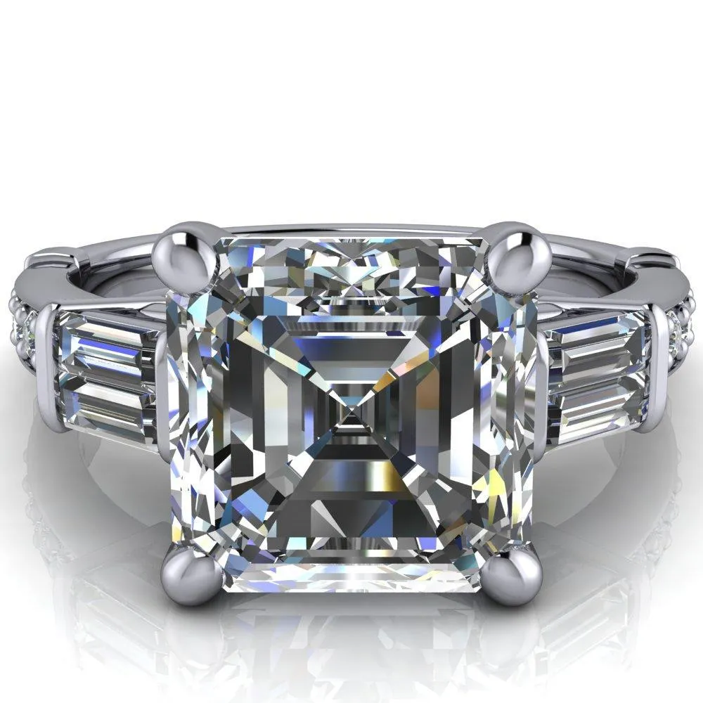 Paphos Asscher Moissanite Diamond Baguette Side Channel Engagement Ring