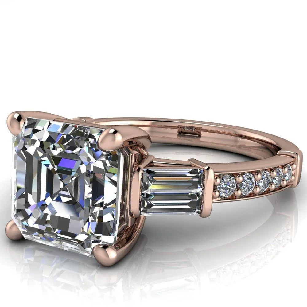 Paphos Asscher Moissanite Diamond Baguette Side Channel Engagement Ring