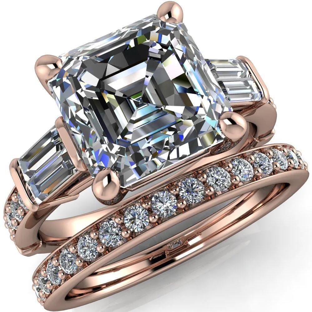 Paphos Asscher Moissanite Diamond Baguette Side Channel Engagement Ring