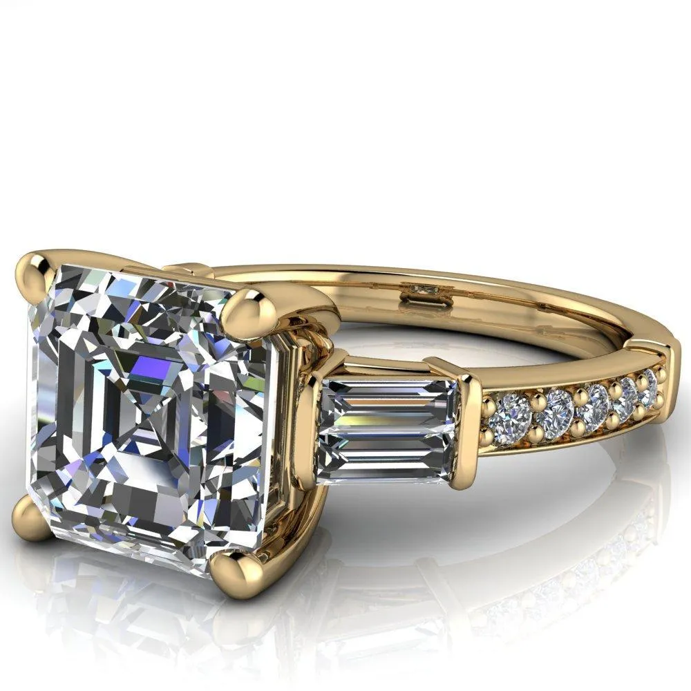 Paphos Asscher Moissanite Diamond Baguette Side Channel Engagement Ring