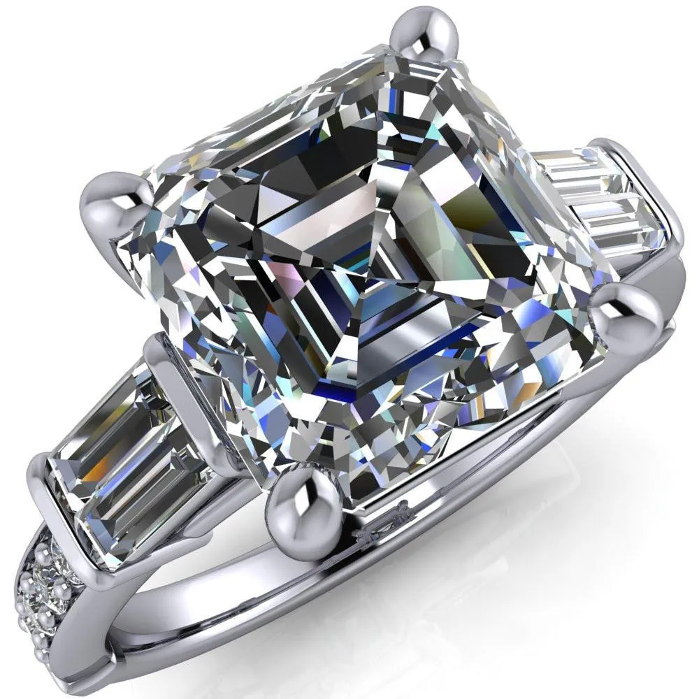 Paphos Asscher Moissanite Diamond Baguette Side Channel Engagement Ring