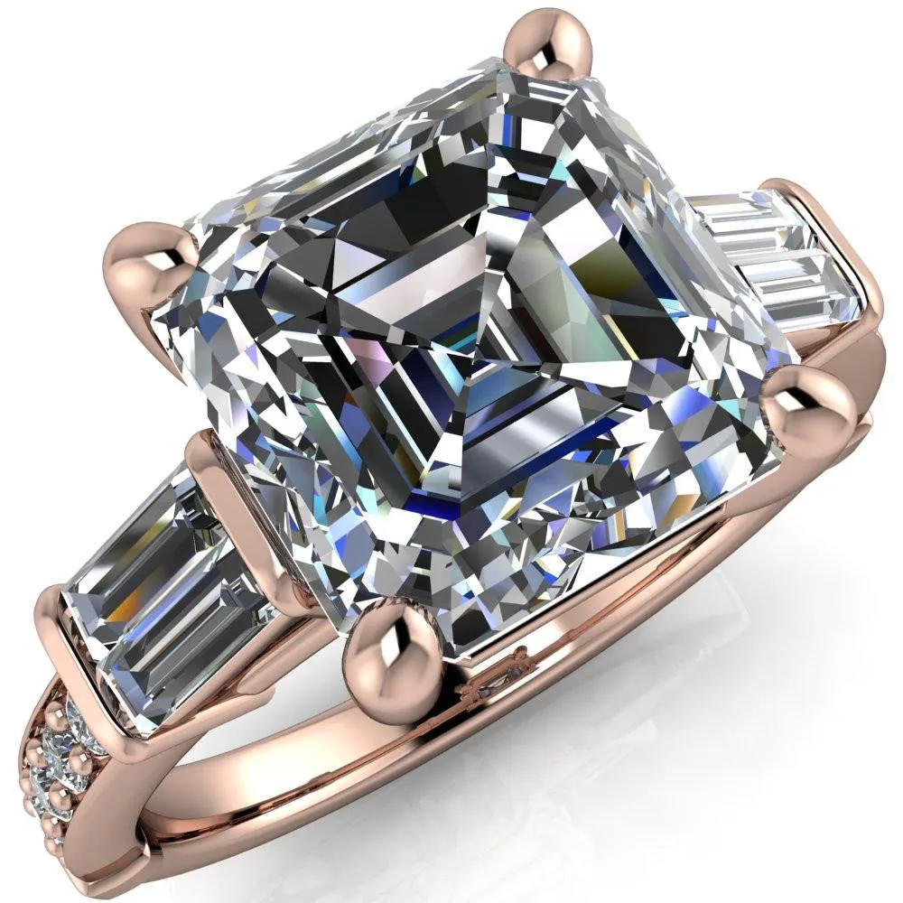 Paphos Asscher Moissanite Diamond Baguette Side Channel Engagement Ring