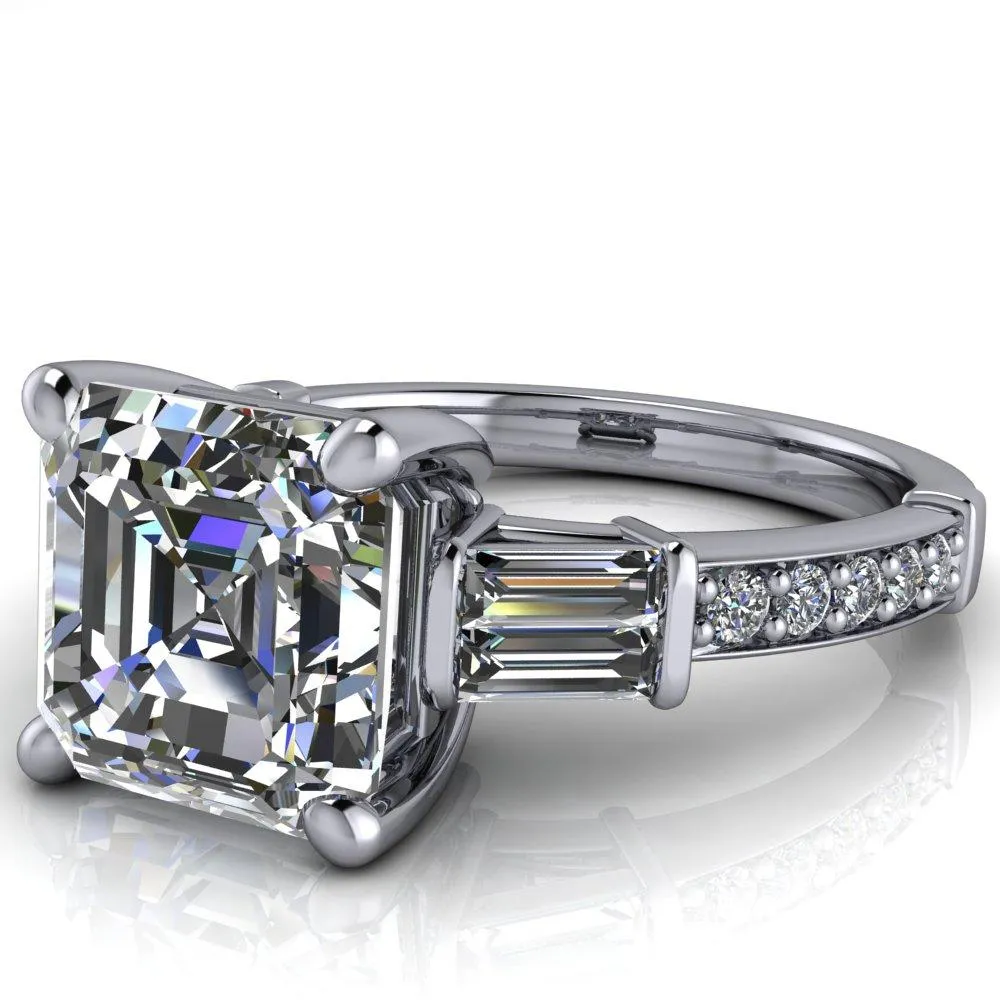 Paphos Asscher Moissanite Diamond Baguette Side Channel Engagement Ring
