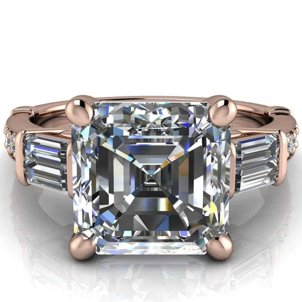 Paphos Asscher Moissanite Diamond Baguette Side Channel Engagement Ring