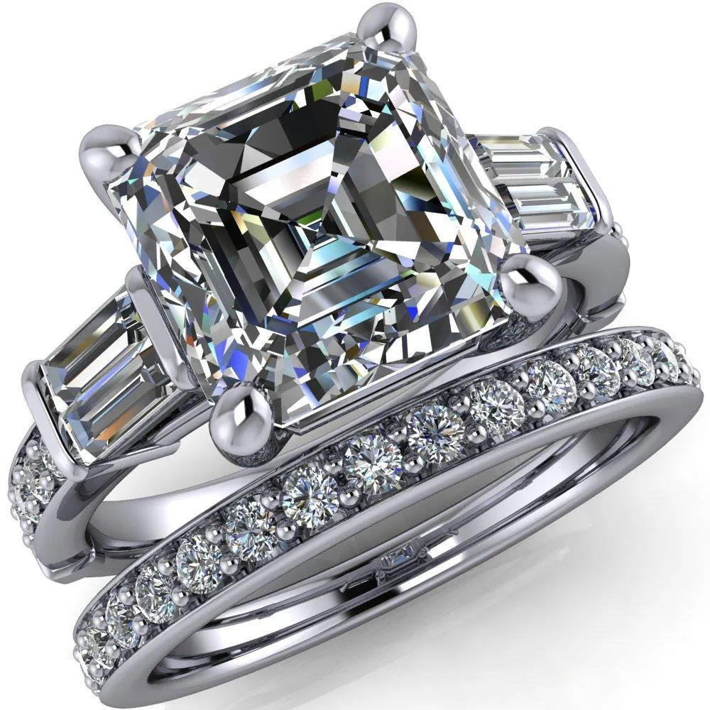 Paphos Asscher Moissanite Diamond Baguette Side Channel Engagement Ring