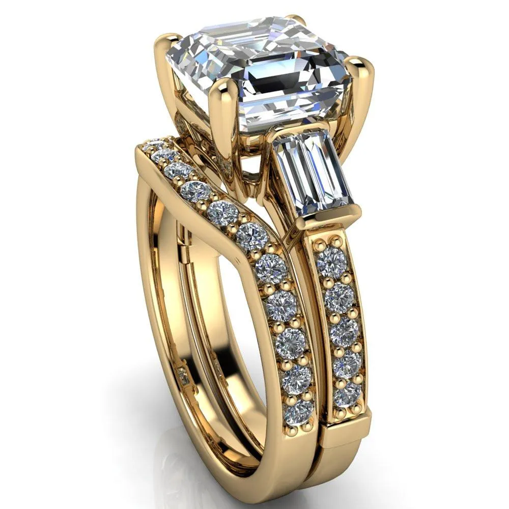 Paphos Asscher Moissanite Diamond Baguette Side Channel Engagement Ring