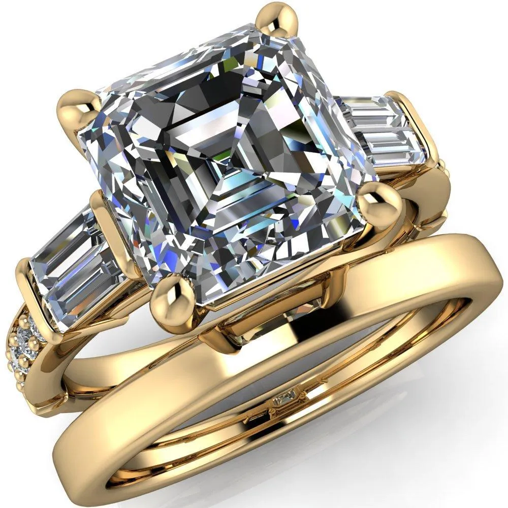 Paphos Asscher Moissanite Diamond Baguette Side Channel Engagement Ring