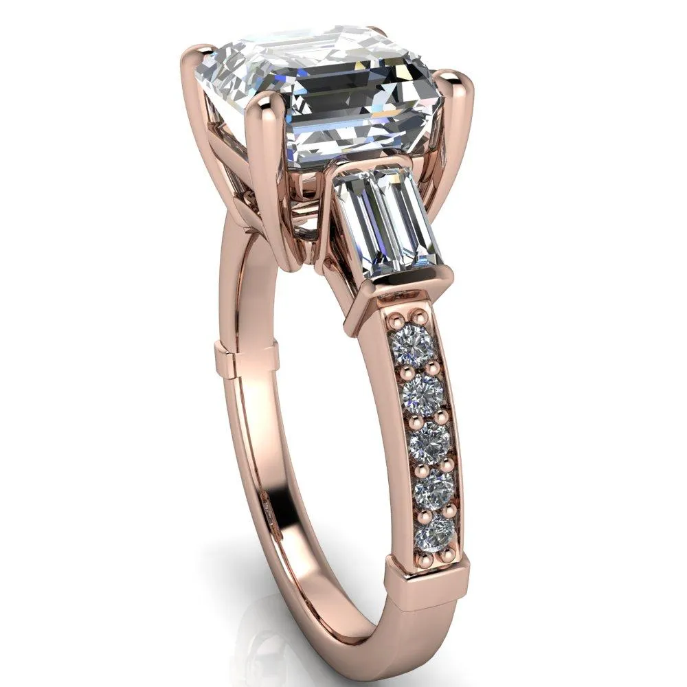 Paphos Asscher Moissanite Diamond Baguette Side Channel Engagement Ring