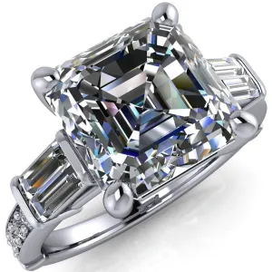 Paphos Asscher Moissanite Diamond Baguette Side Channel Engagement Ring