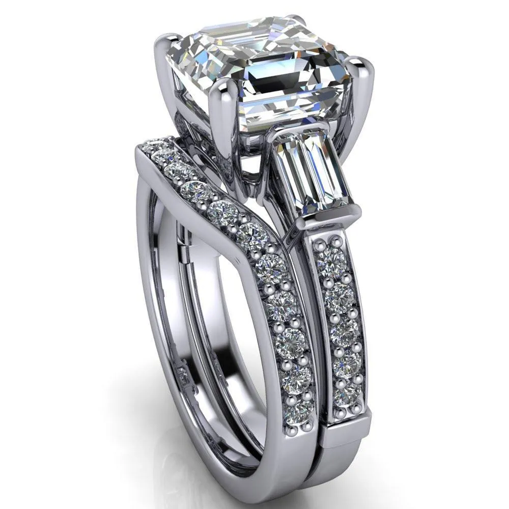 Paphos Asscher Moissanite Diamond Baguette Side Channel Engagement Ring