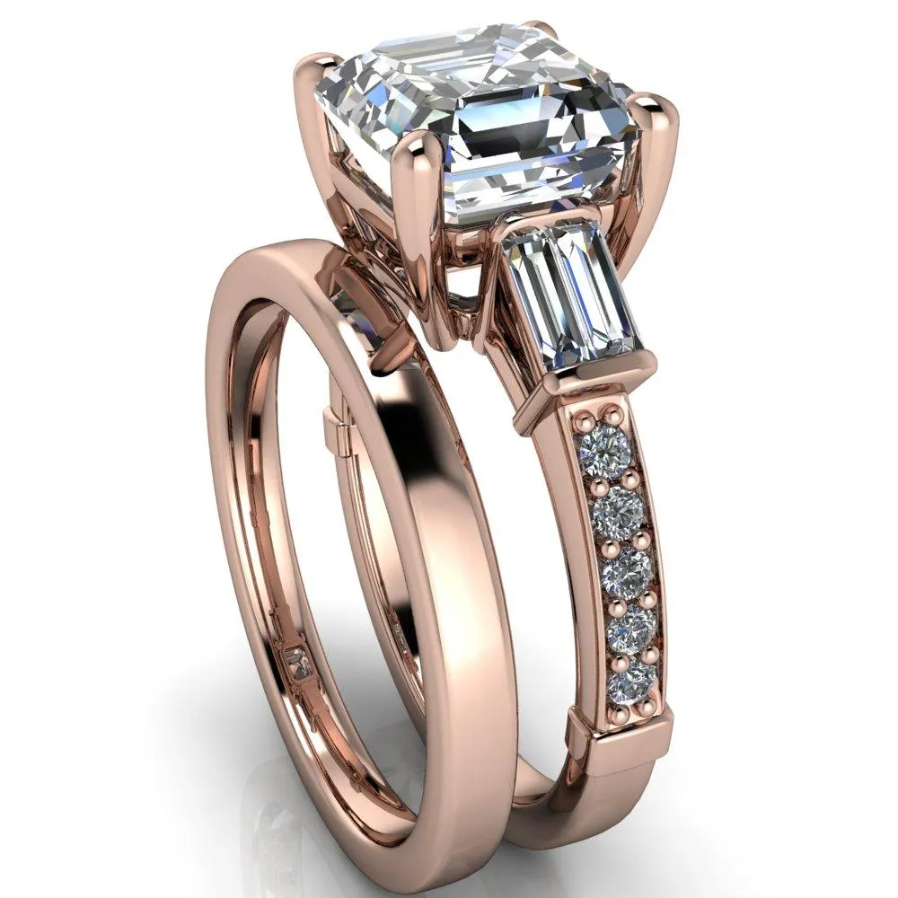 Paphos Asscher Moissanite Diamond Baguette Side Channel Engagement Ring