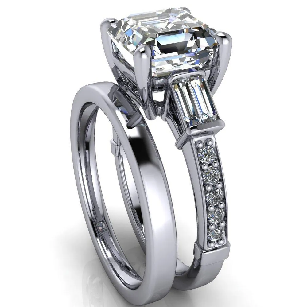 Paphos Asscher Moissanite Diamond Baguette Side Channel Engagement Ring