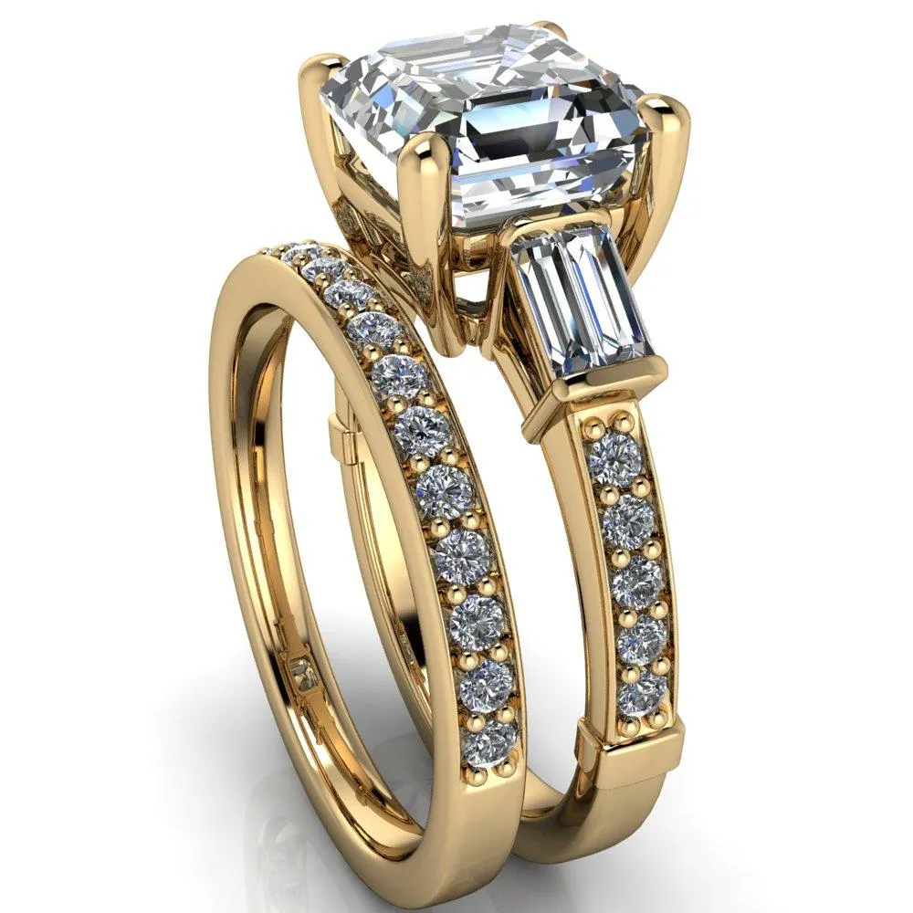 Paphos Asscher Moissanite Diamond Baguette Side Channel Engagement Ring