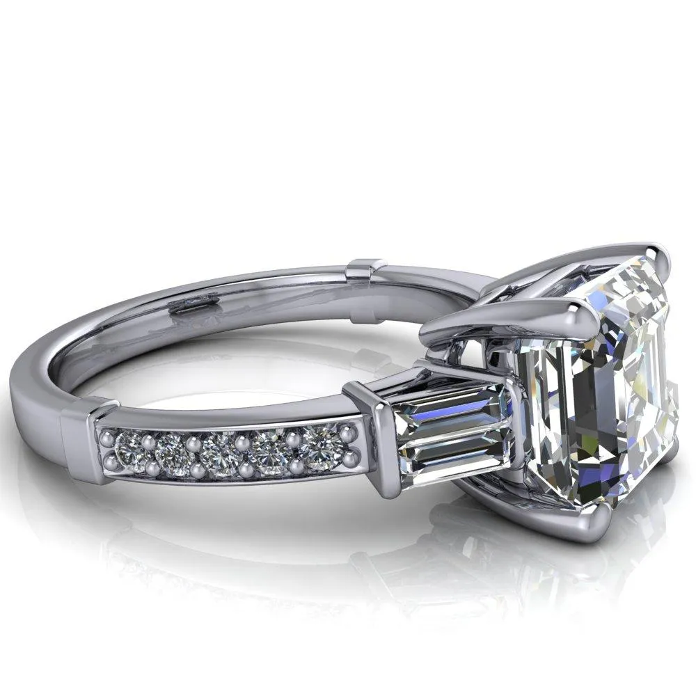 Paphos Asscher Moissanite Diamond Baguette Side Channel Engagement Ring