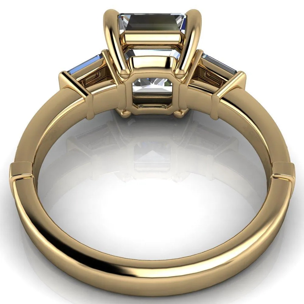 Paphos Asscher Moissanite Diamond Baguette Side Channel Engagement Ring