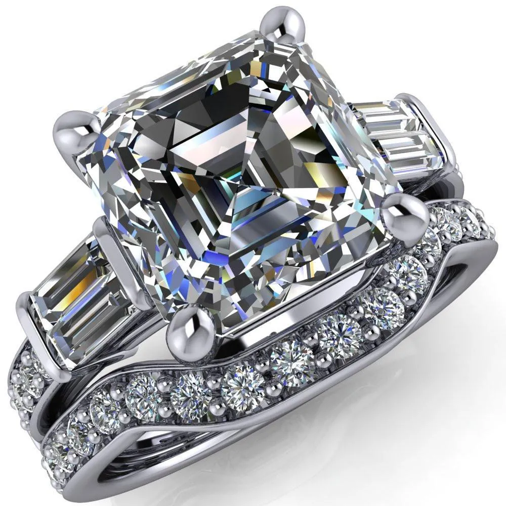 Paphos Asscher Moissanite Diamond Baguette Side Channel Engagement Ring