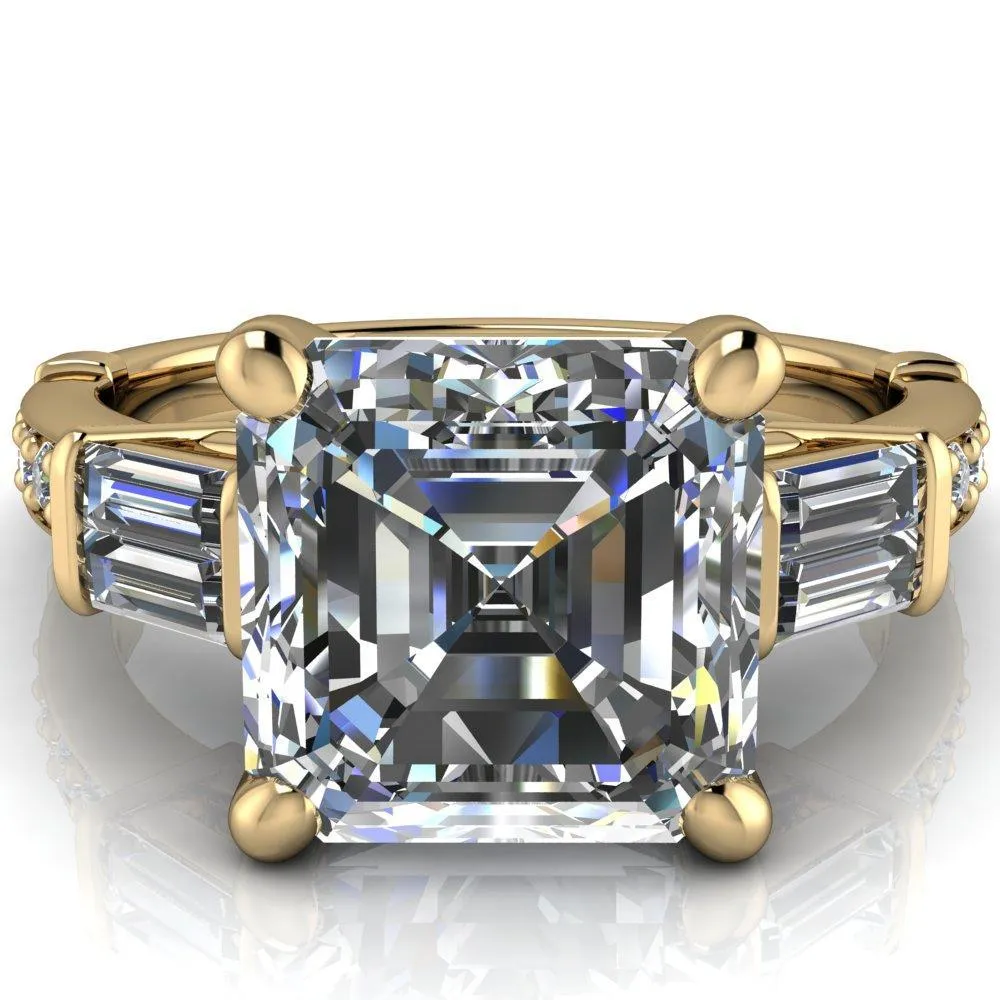 Paphos Asscher Moissanite Diamond Baguette Side Channel Engagement Ring