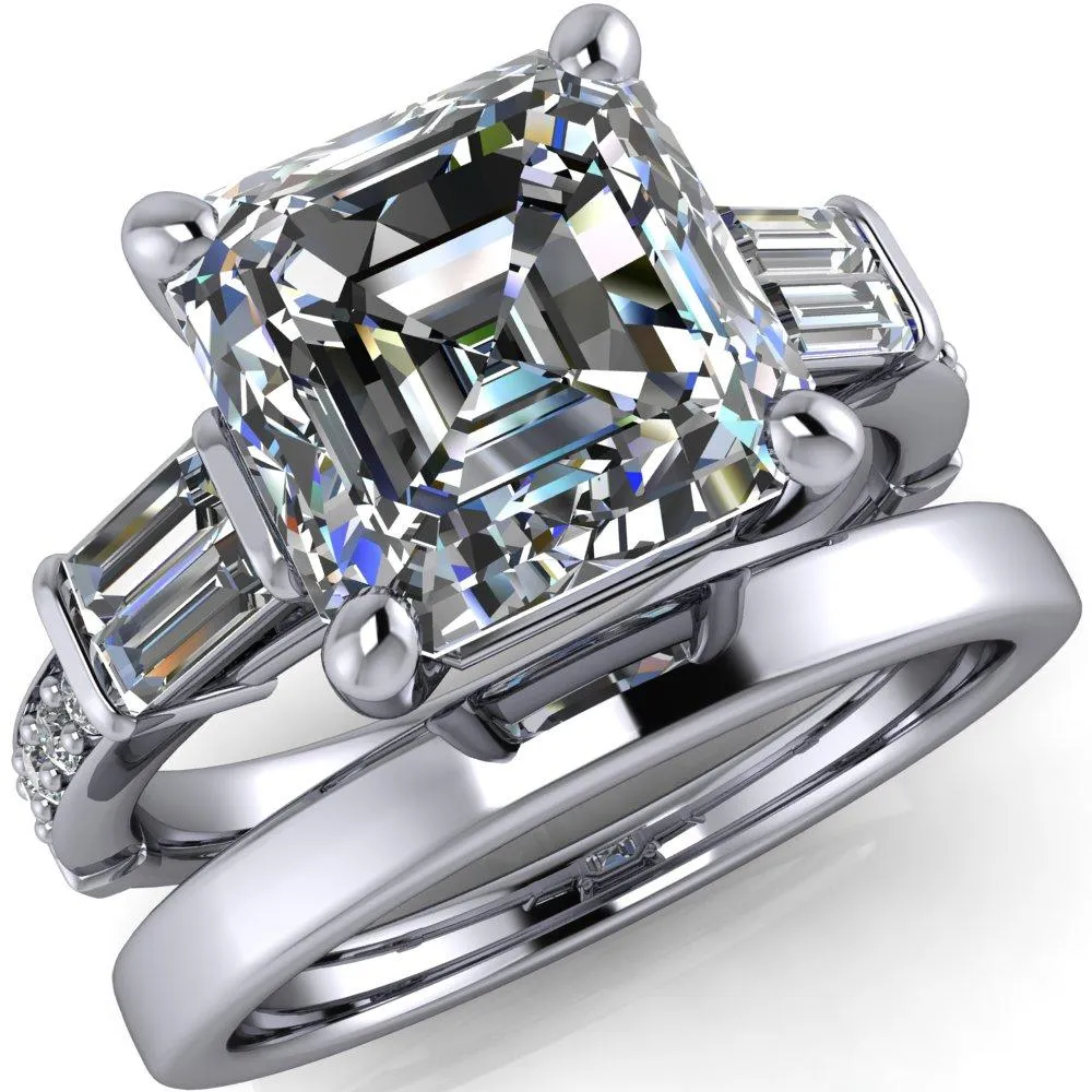 Paphos Asscher Moissanite Diamond Baguette Side Channel Engagement Ring