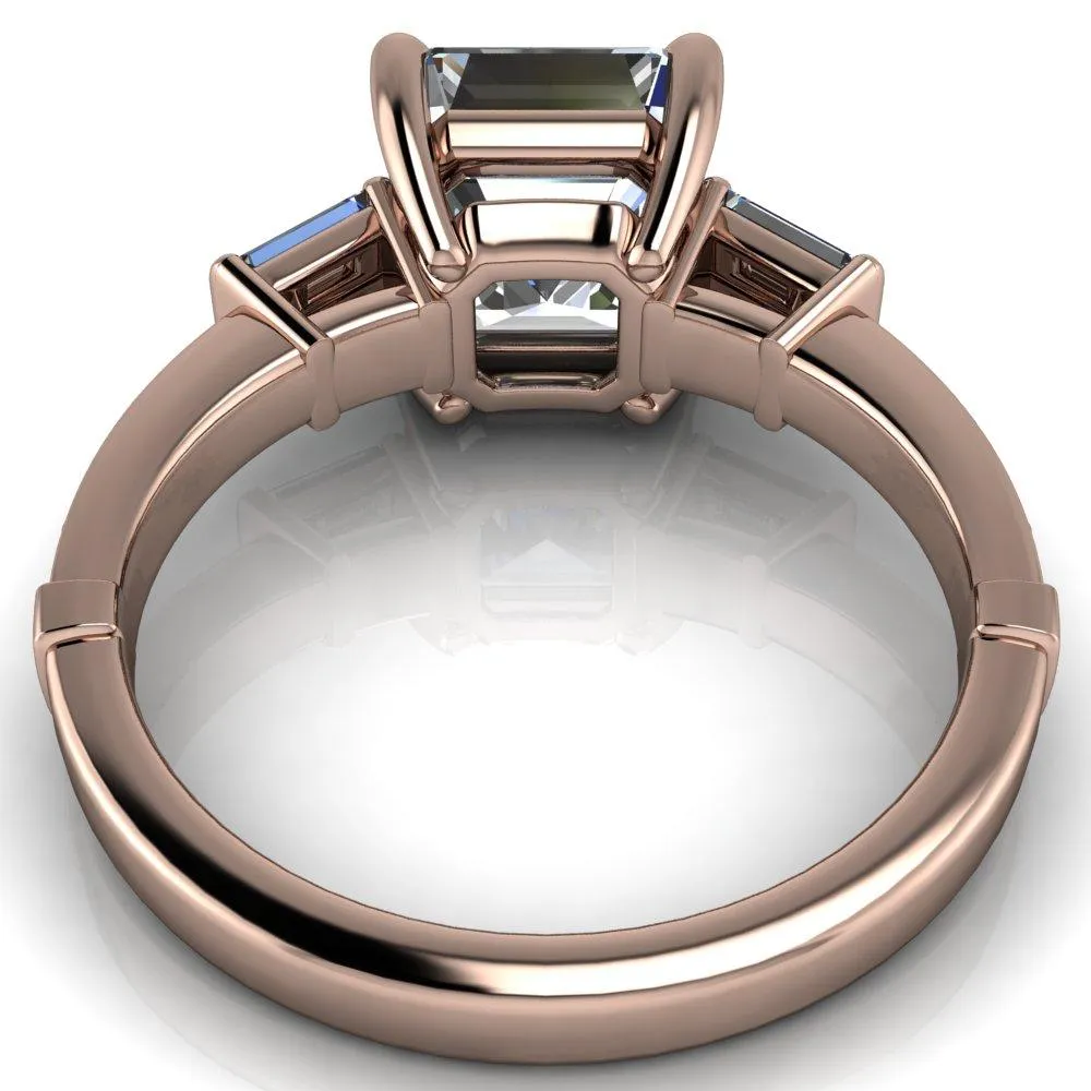 Paphos Asscher Moissanite Diamond Baguette Side Channel Engagement Ring