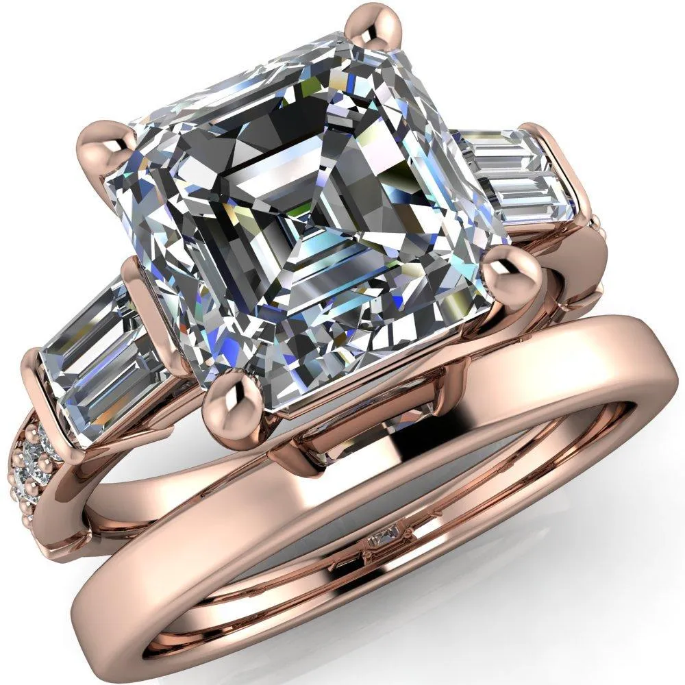 Paphos Asscher Moissanite Diamond Baguette Side Channel Engagement Ring