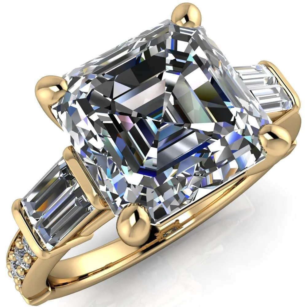 Paphos Asscher Moissanite Diamond Baguette Side Channel Engagement Ring