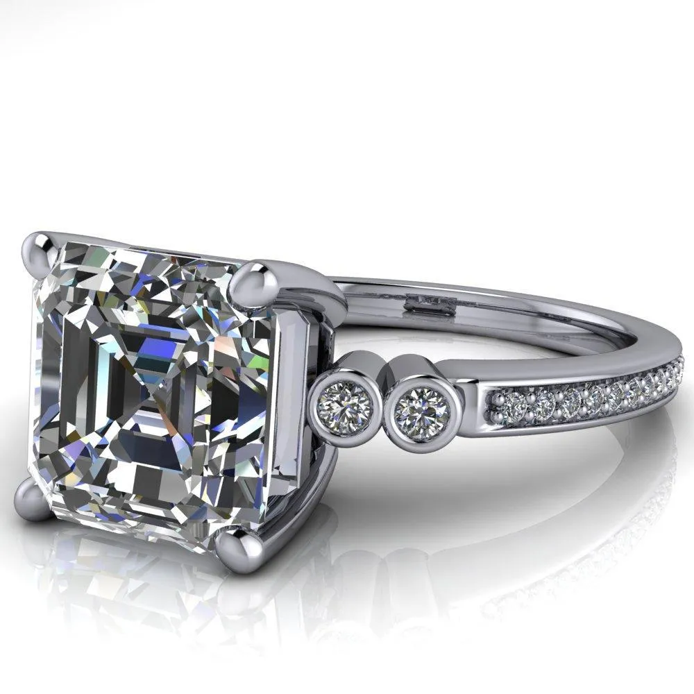 Pascala Asscher Moissanite Diamond Side 4 Prong Engagement Ring