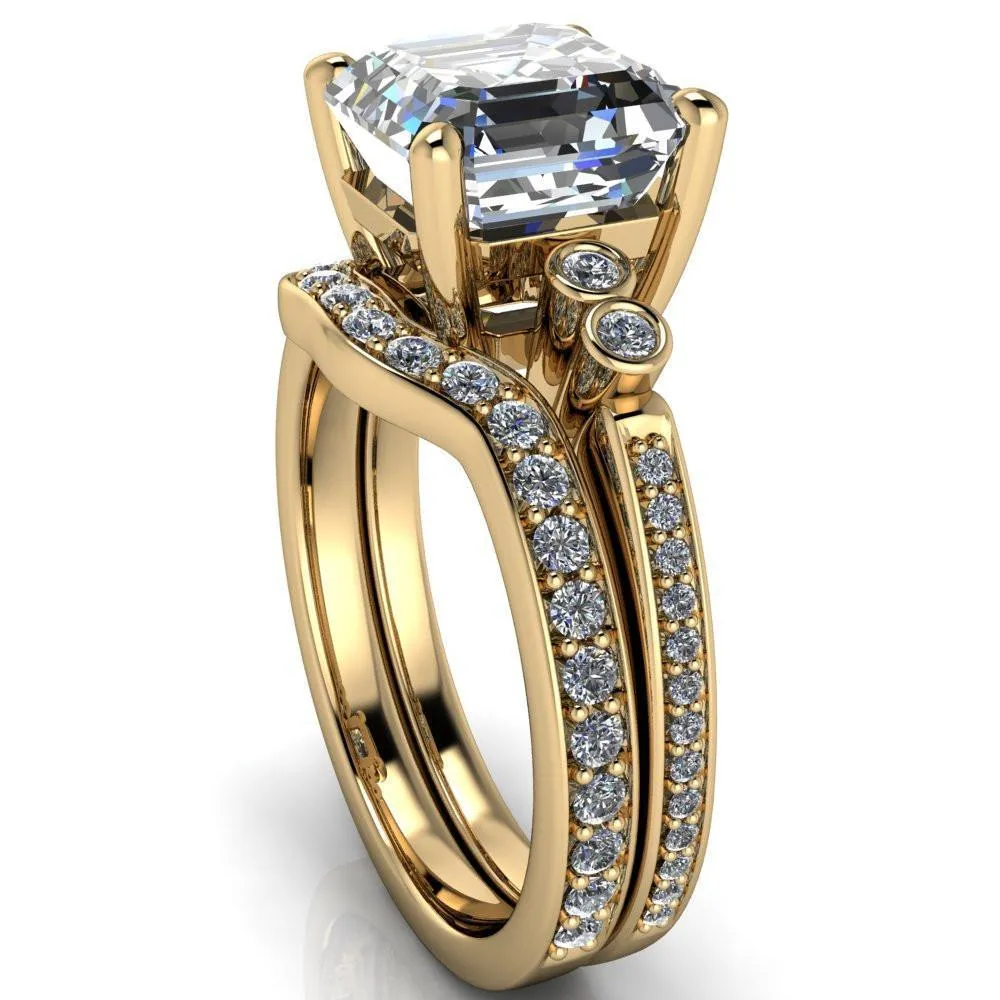 Pascala Asscher Moissanite Diamond Side 4 Prong Engagement Ring