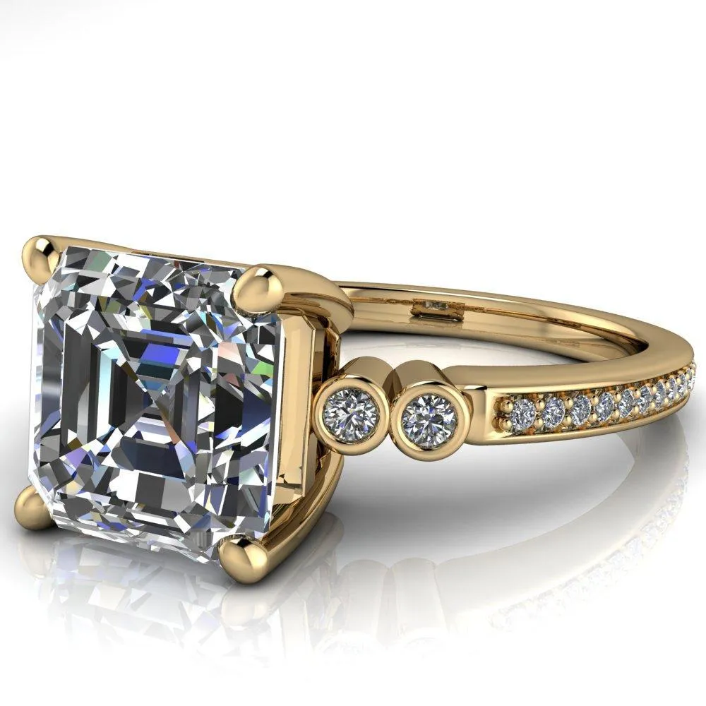 Pascala Asscher Moissanite Diamond Side 4 Prong Engagement Ring