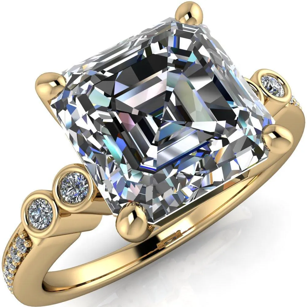Pascala Asscher Moissanite Diamond Side 4 Prong Engagement Ring