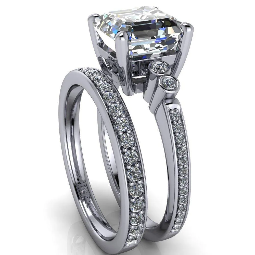Pascala Asscher Moissanite Diamond Side 4 Prong Engagement Ring