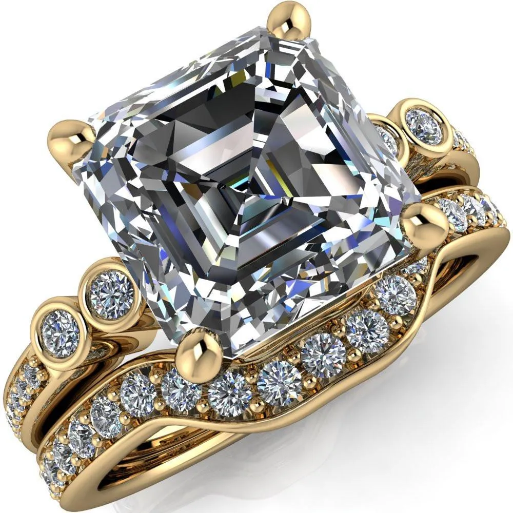 Pascala Asscher Moissanite Diamond Side 4 Prong Engagement Ring
