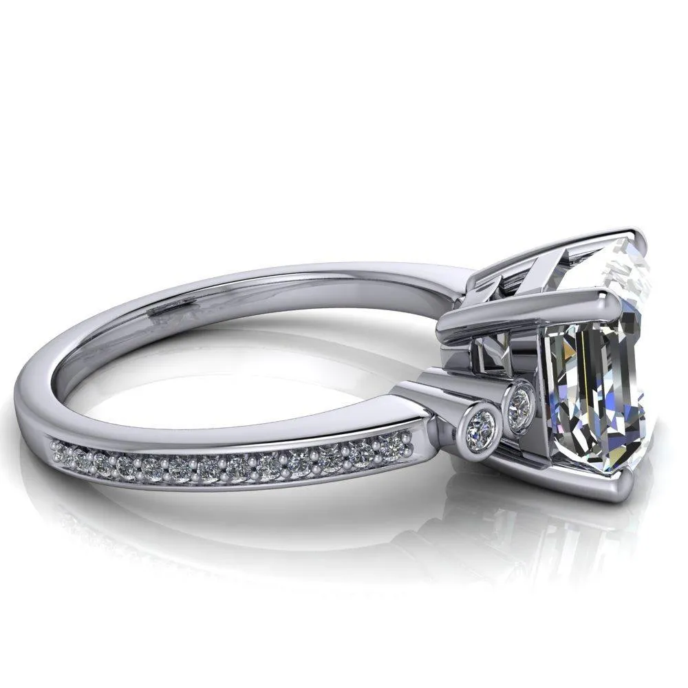 Pascala Asscher Moissanite Diamond Side 4 Prong Engagement Ring