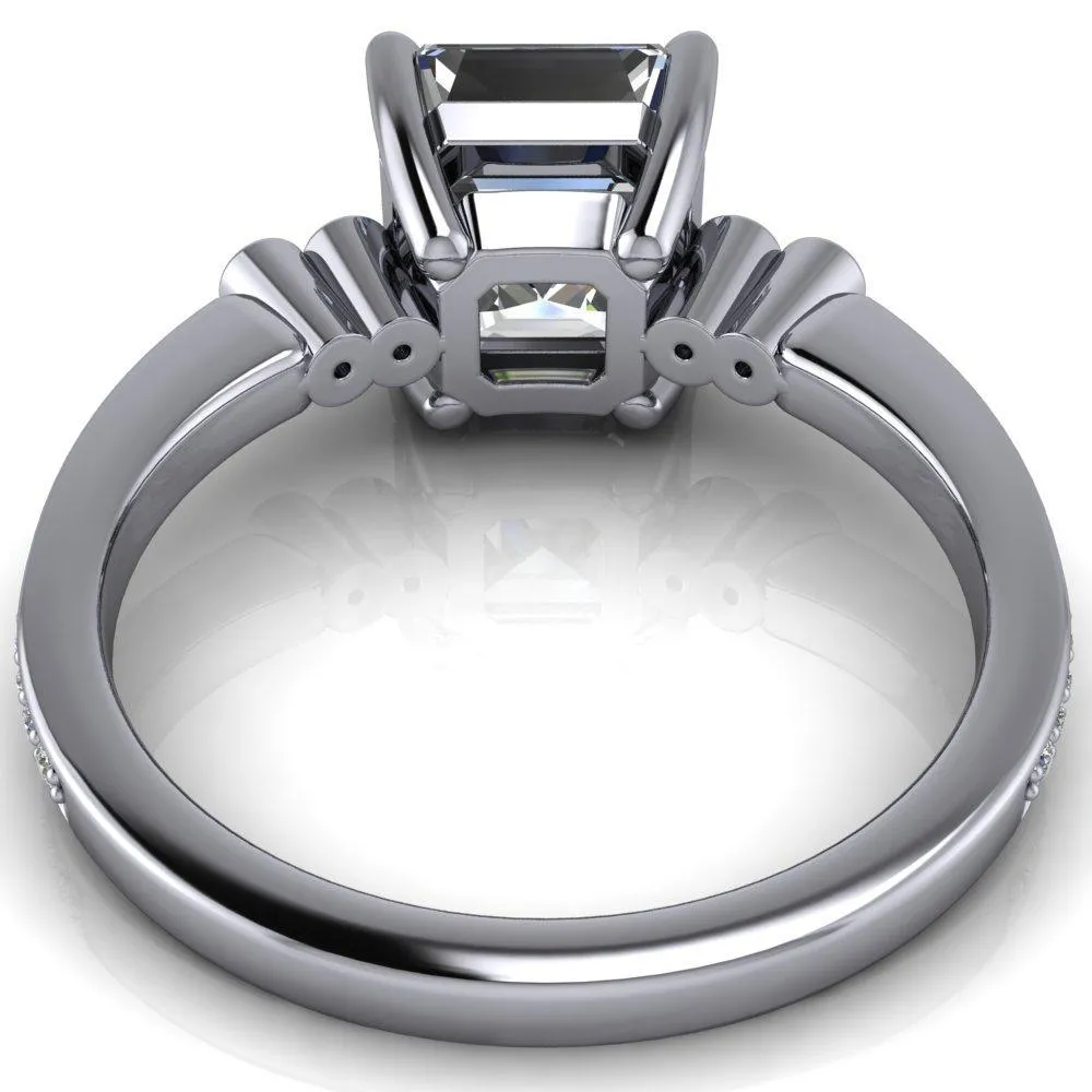 Pascala Asscher Moissanite Diamond Side 4 Prong Engagement Ring