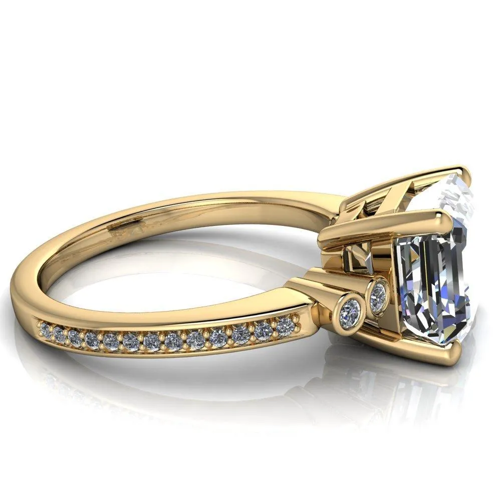 Pascala Asscher Moissanite Diamond Side 4 Prong Engagement Ring