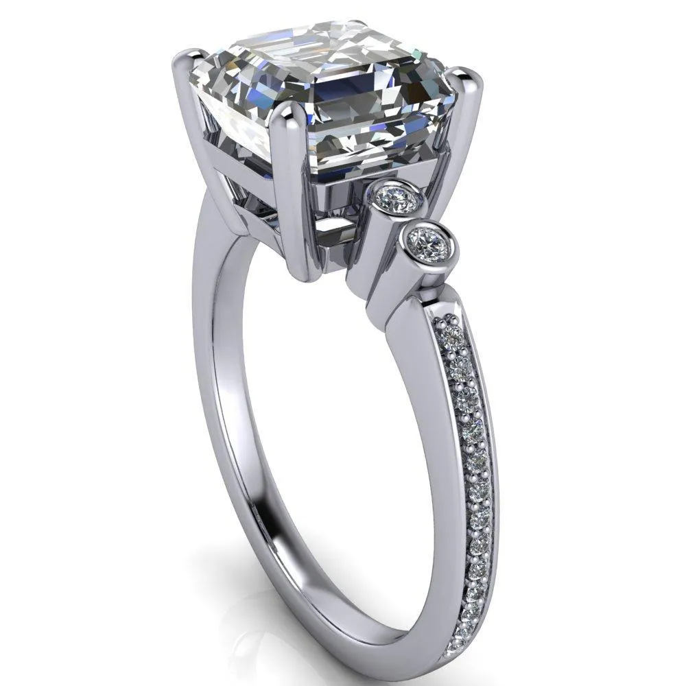 Pascala Asscher Moissanite Diamond Side 4 Prong Engagement Ring