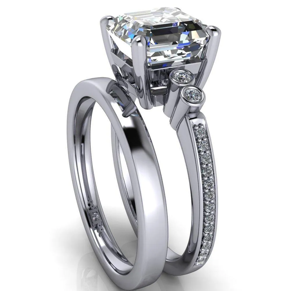 Pascala Asscher Moissanite Diamond Side 4 Prong Engagement Ring