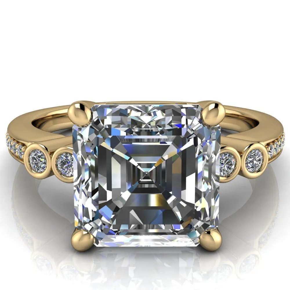 Pascala Asscher Moissanite Diamond Side 4 Prong Engagement Ring