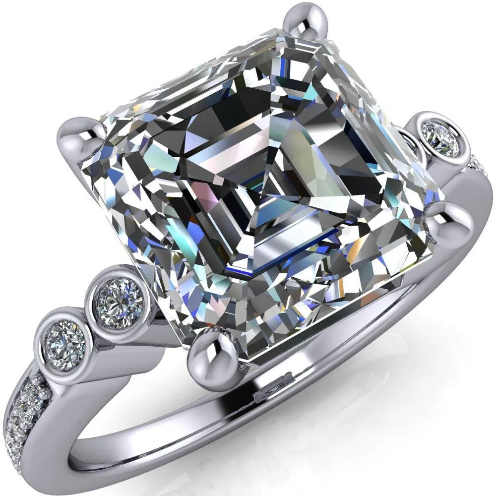 Pascala Asscher Moissanite Diamond Side 4 Prong Engagement Ring