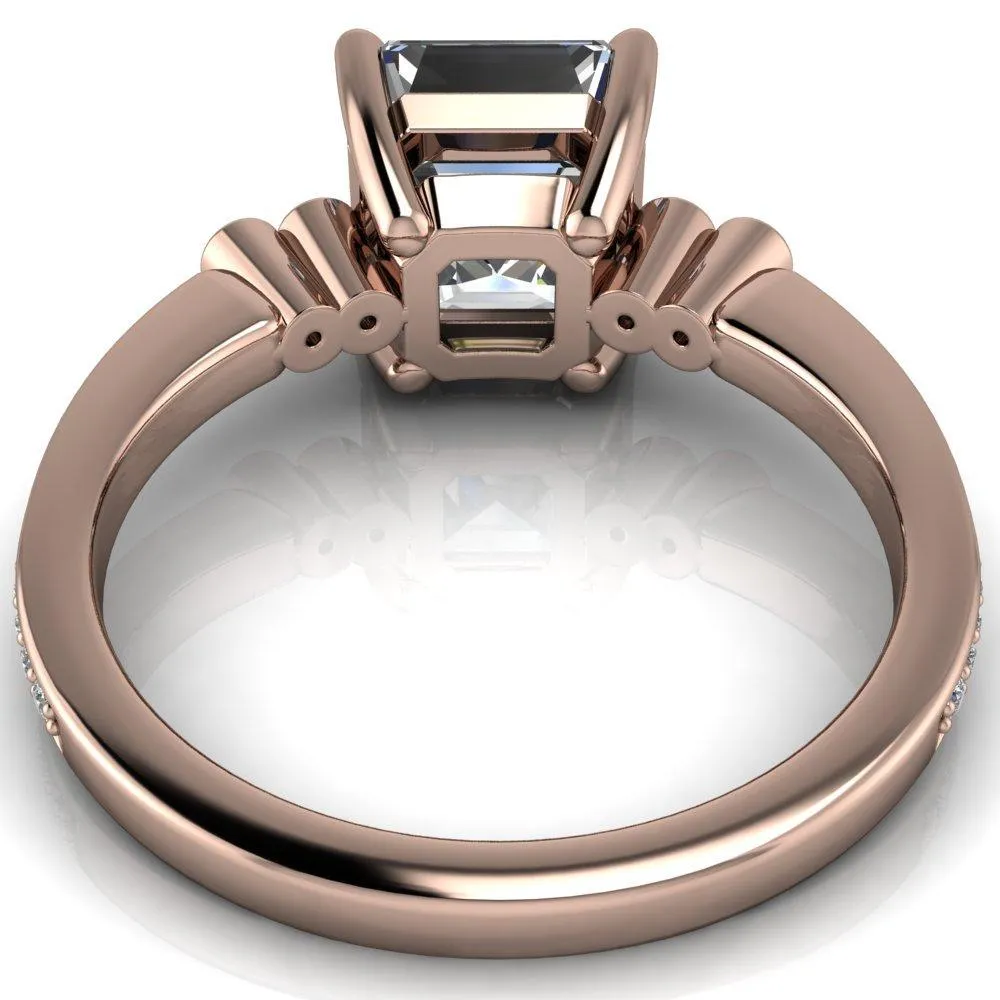 Pascala Asscher Moissanite Diamond Side 4 Prong Engagement Ring