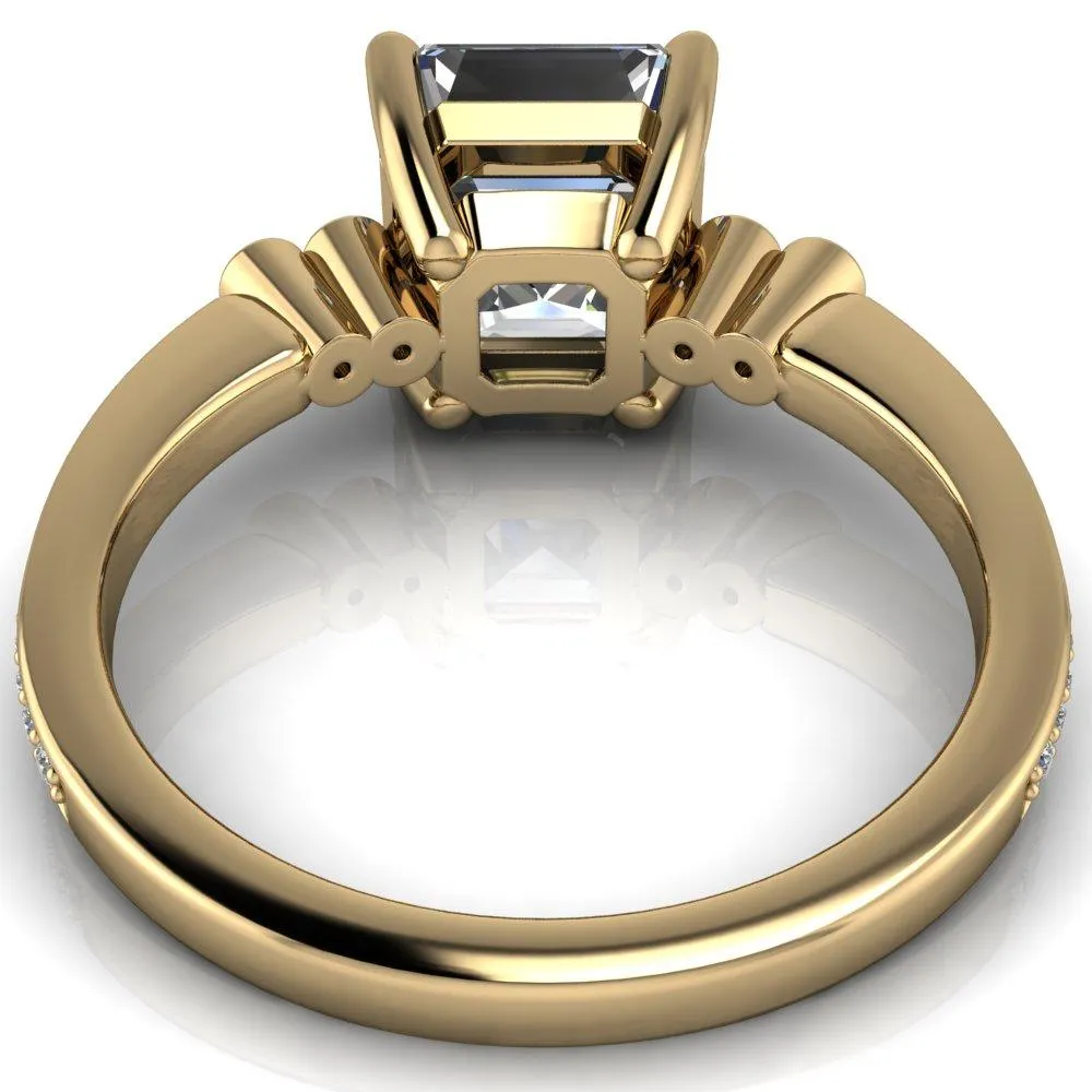 Pascala Asscher Moissanite Diamond Side 4 Prong Engagement Ring