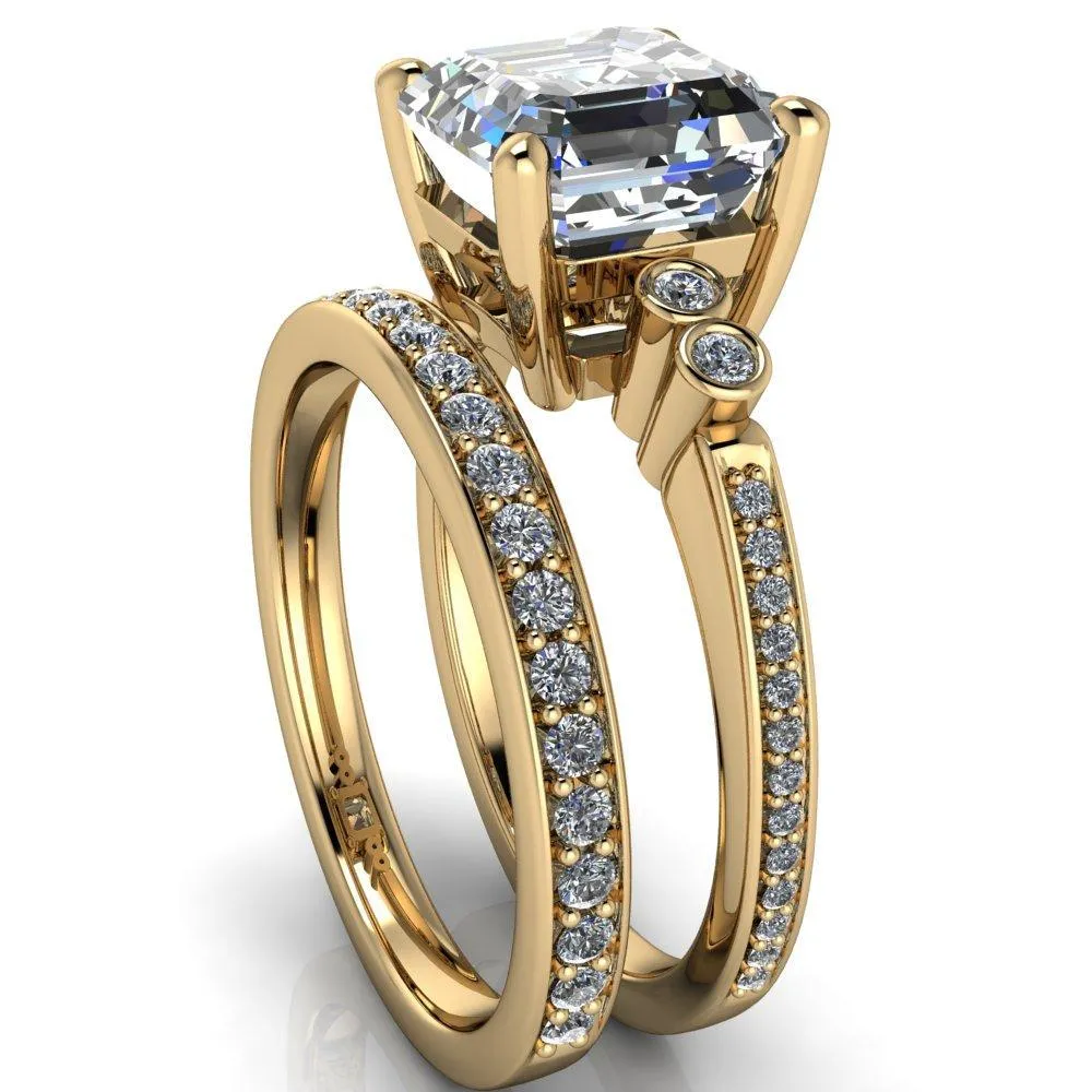 Pascala Asscher Moissanite Diamond Side 4 Prong Engagement Ring