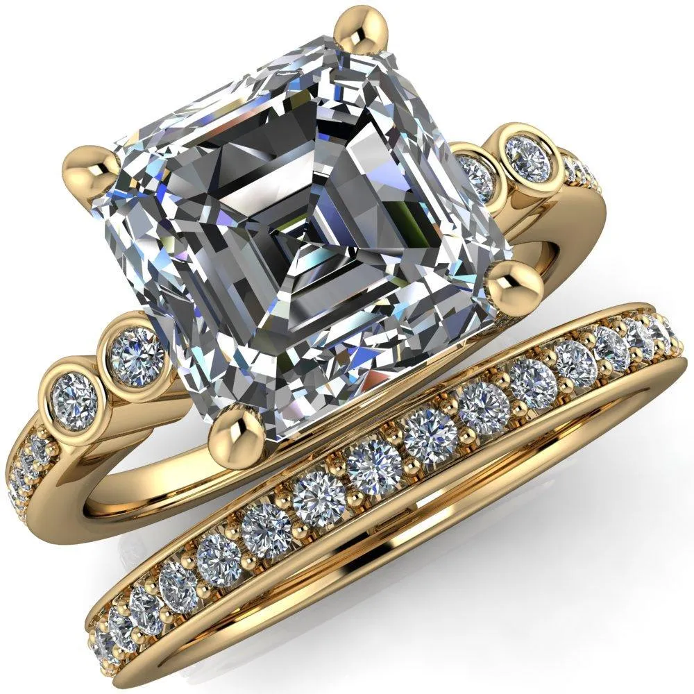 Pascala Asscher Moissanite Diamond Side 4 Prong Engagement Ring