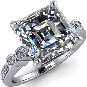 Pascala Asscher Moissanite Diamond Side 4 Prong Engagement Ring