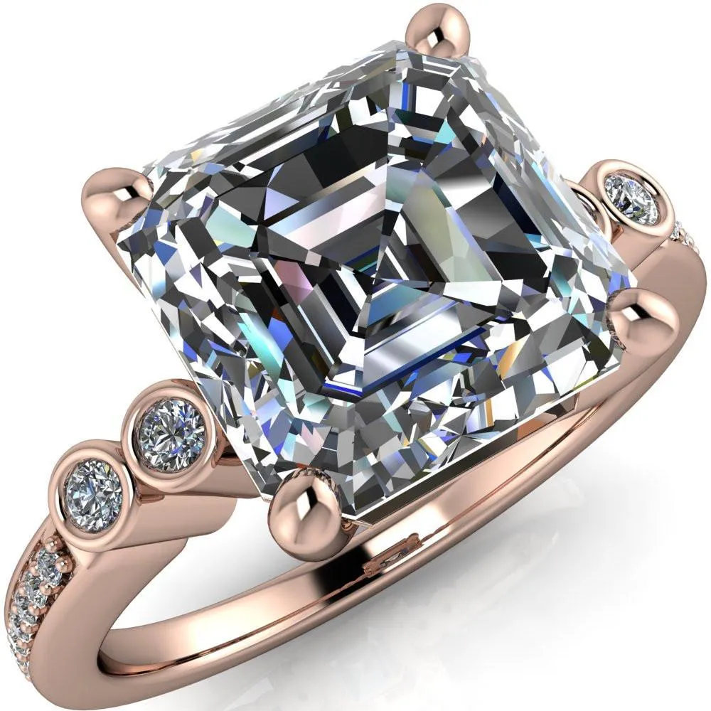 Pascala Asscher Moissanite Diamond Side 4 Prong Engagement Ring