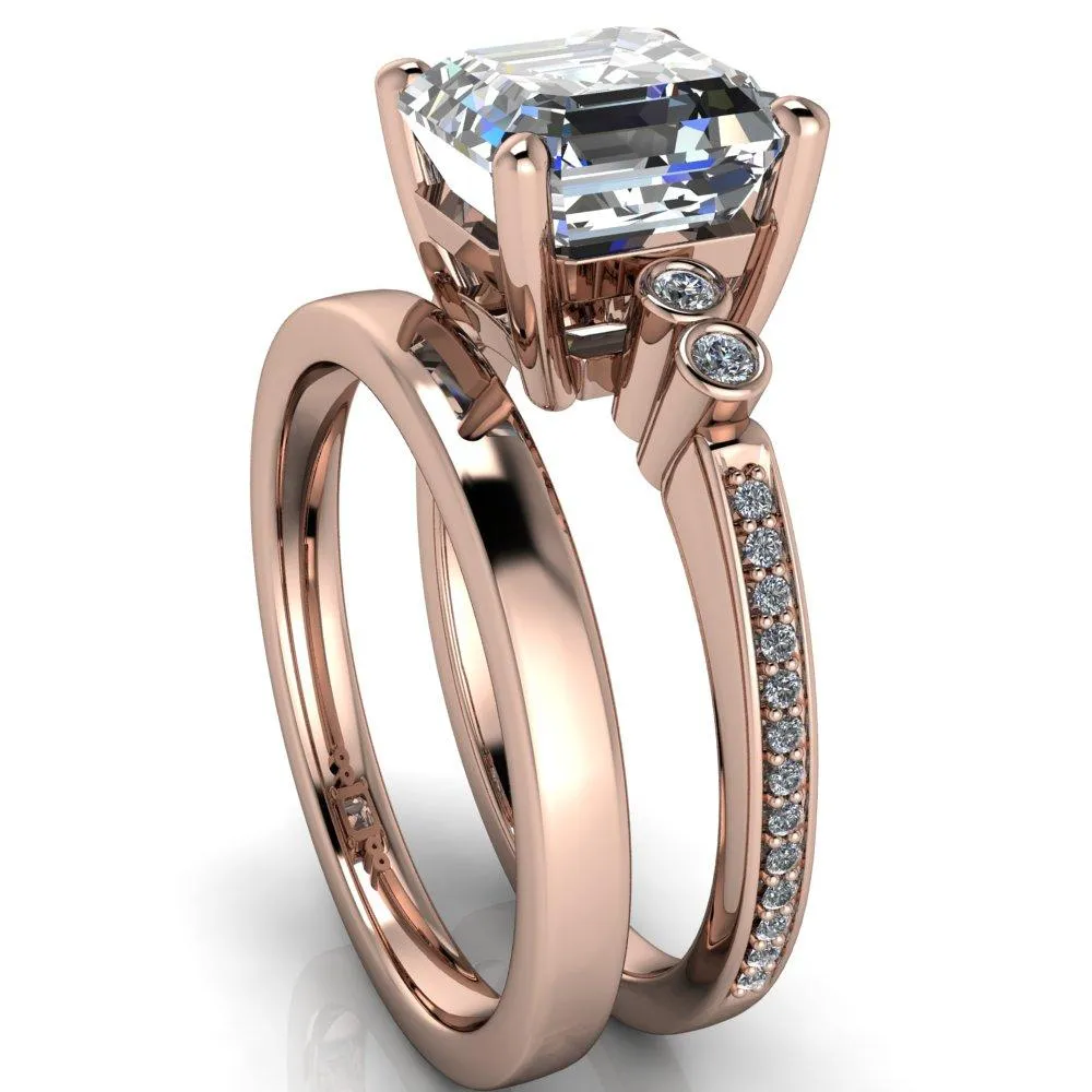 Pascala Asscher Moissanite Diamond Side 4 Prong Engagement Ring