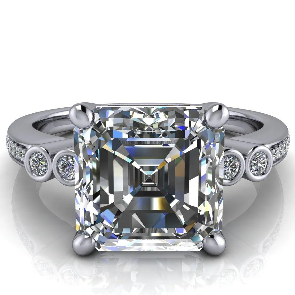 Pascala Asscher Moissanite Diamond Side 4 Prong Engagement Ring