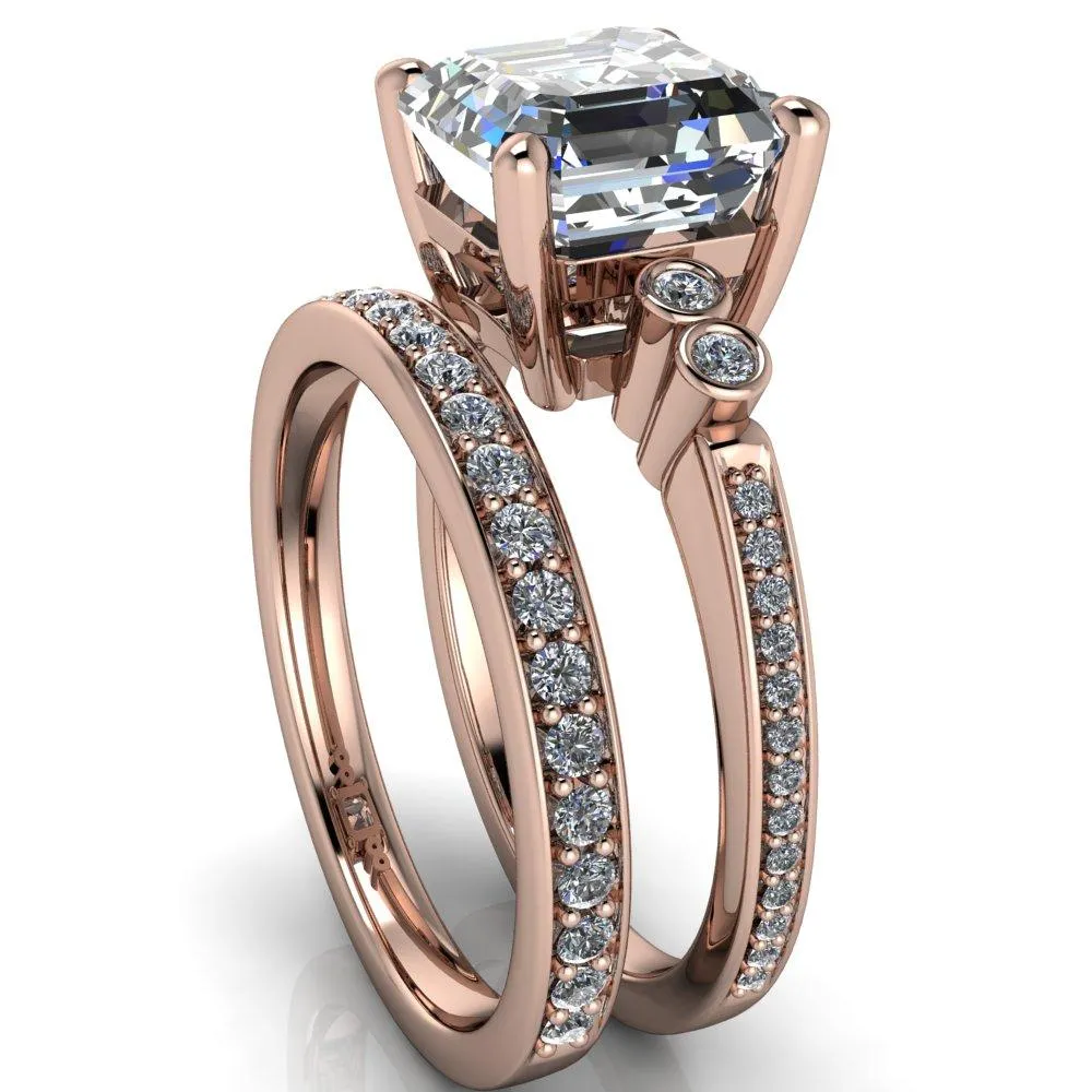 Pascala Asscher Moissanite Diamond Side 4 Prong Engagement Ring