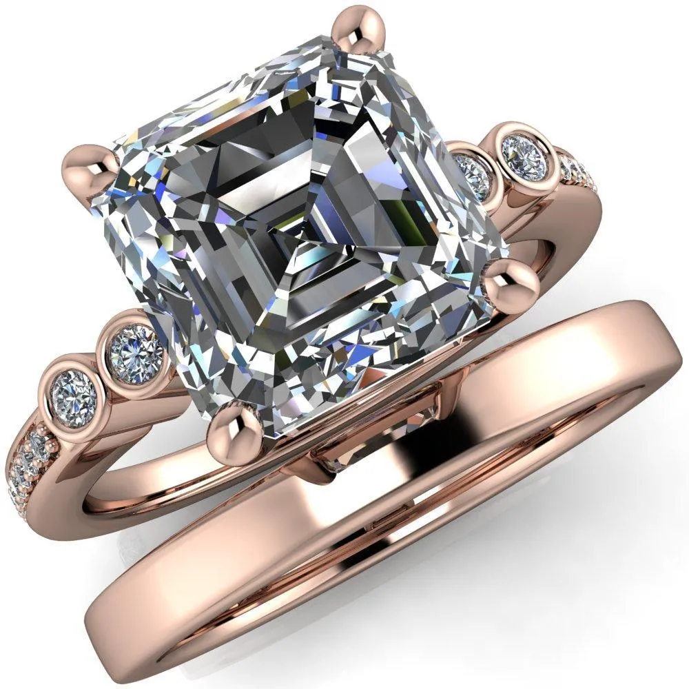 Pascala Asscher Moissanite Diamond Side 4 Prong Engagement Ring