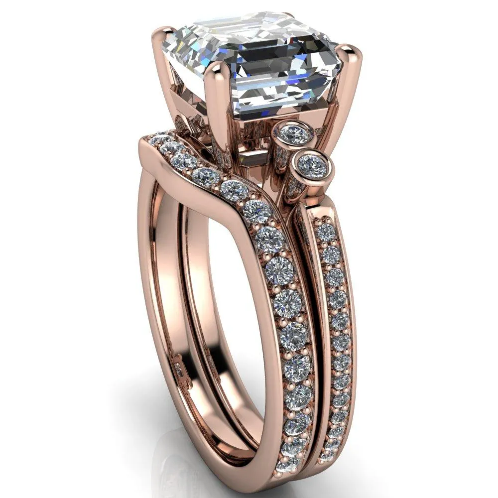 Pascala Asscher Moissanite Diamond Side 4 Prong Engagement Ring