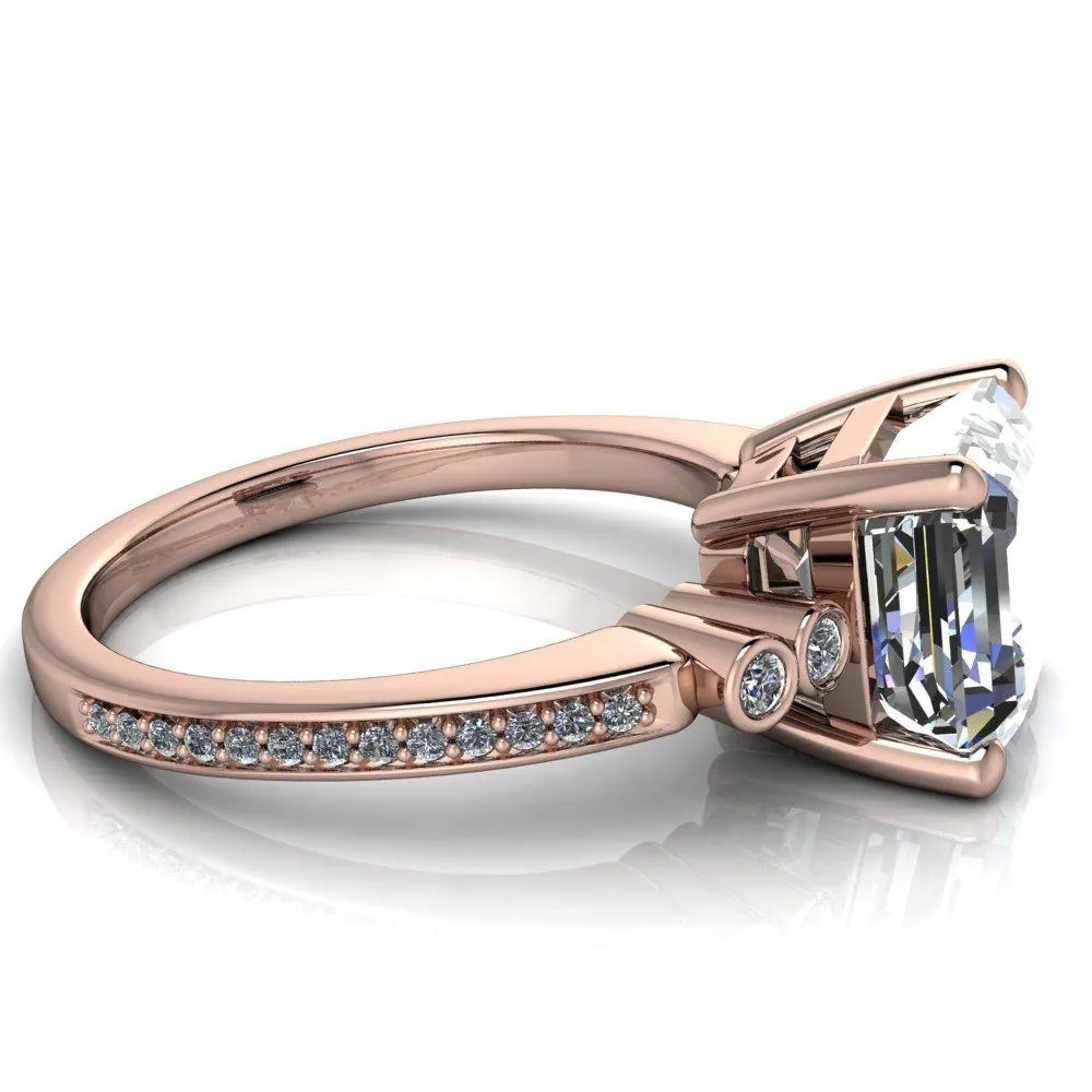 Pascala Asscher Moissanite Diamond Side 4 Prong Engagement Ring